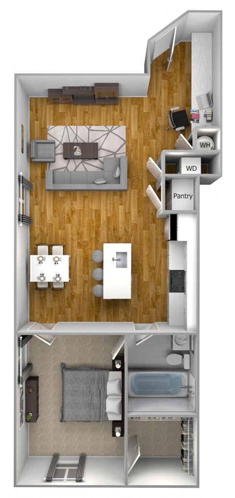 Floor plan for 1 bed, 1 bath, 1120 sqft